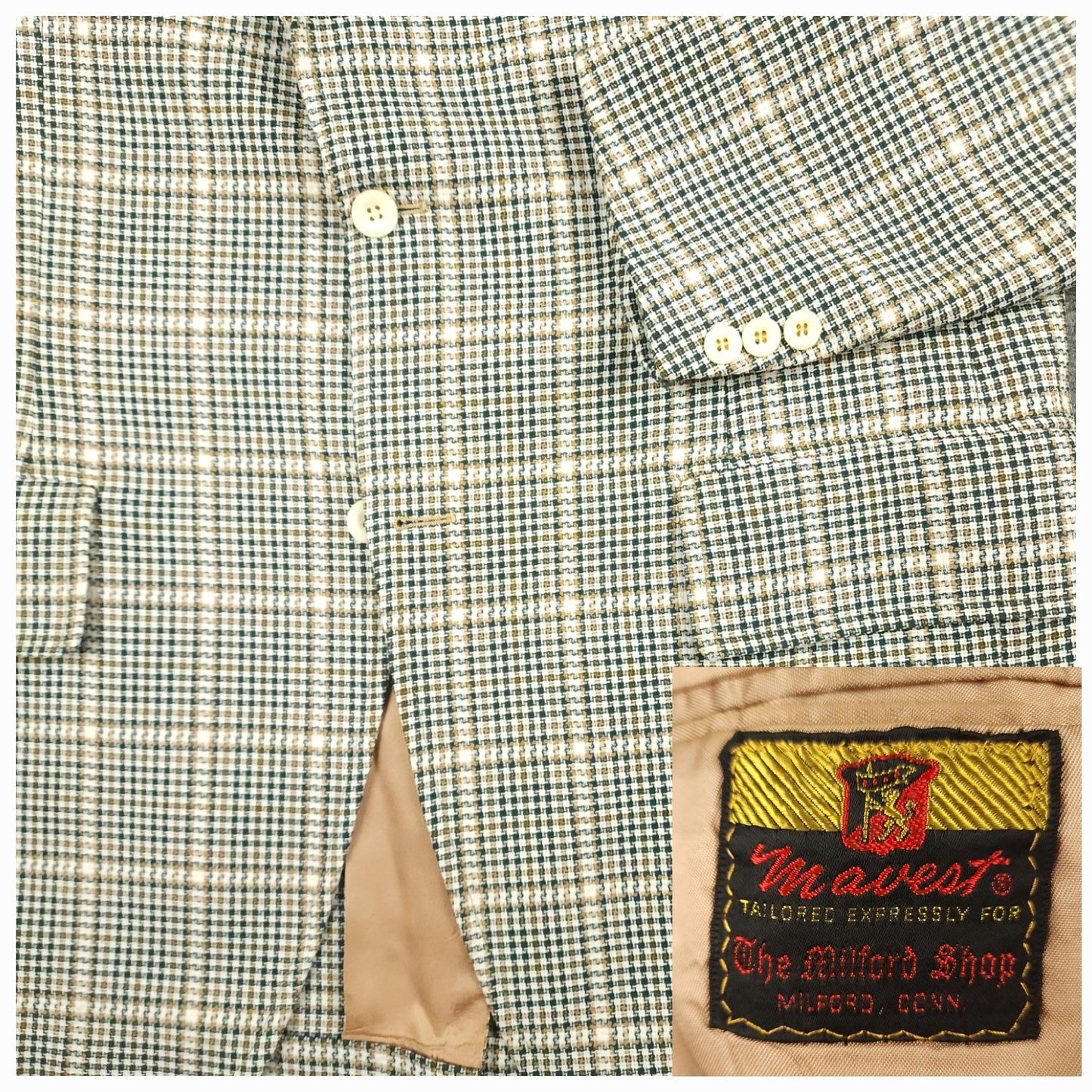Vintage 60s Prince of Wales Check  Mad Men Sport Coat 44L