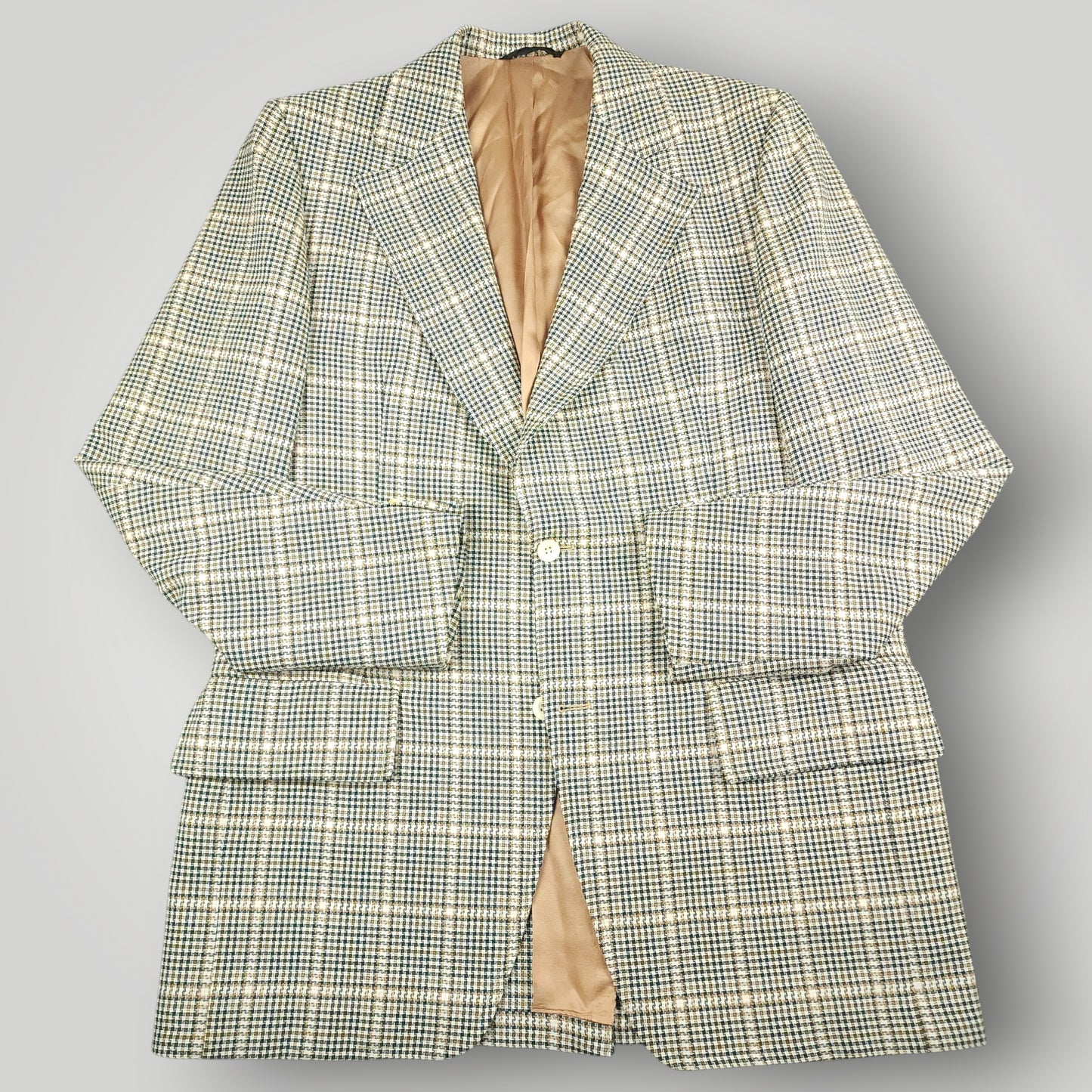 Vintage 60s Prince of Wales Check  Mad Men Sport Coat 44L