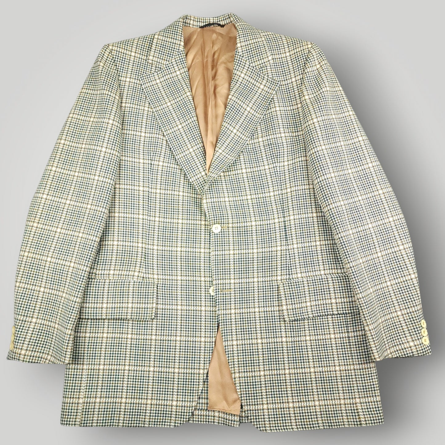 Vintage 60s Prince of Wales Check  Mad Men Sport Coat 44L