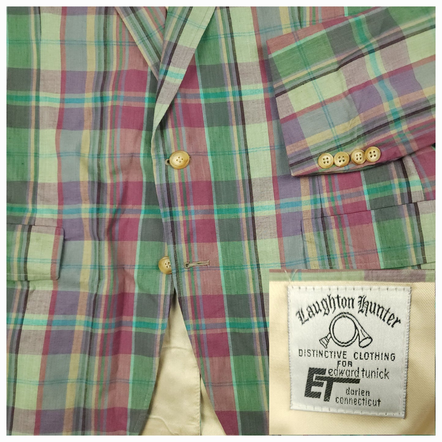 Vintage 70s Slub Cotton Madras Plaid Sport Coat 42R
