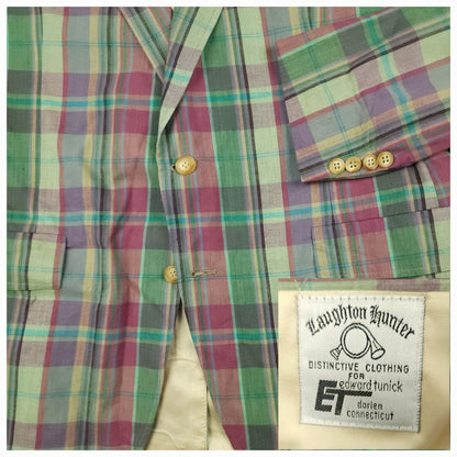 Vintage 70s Slub Cotton Madras Plaid Sport Coat 42R