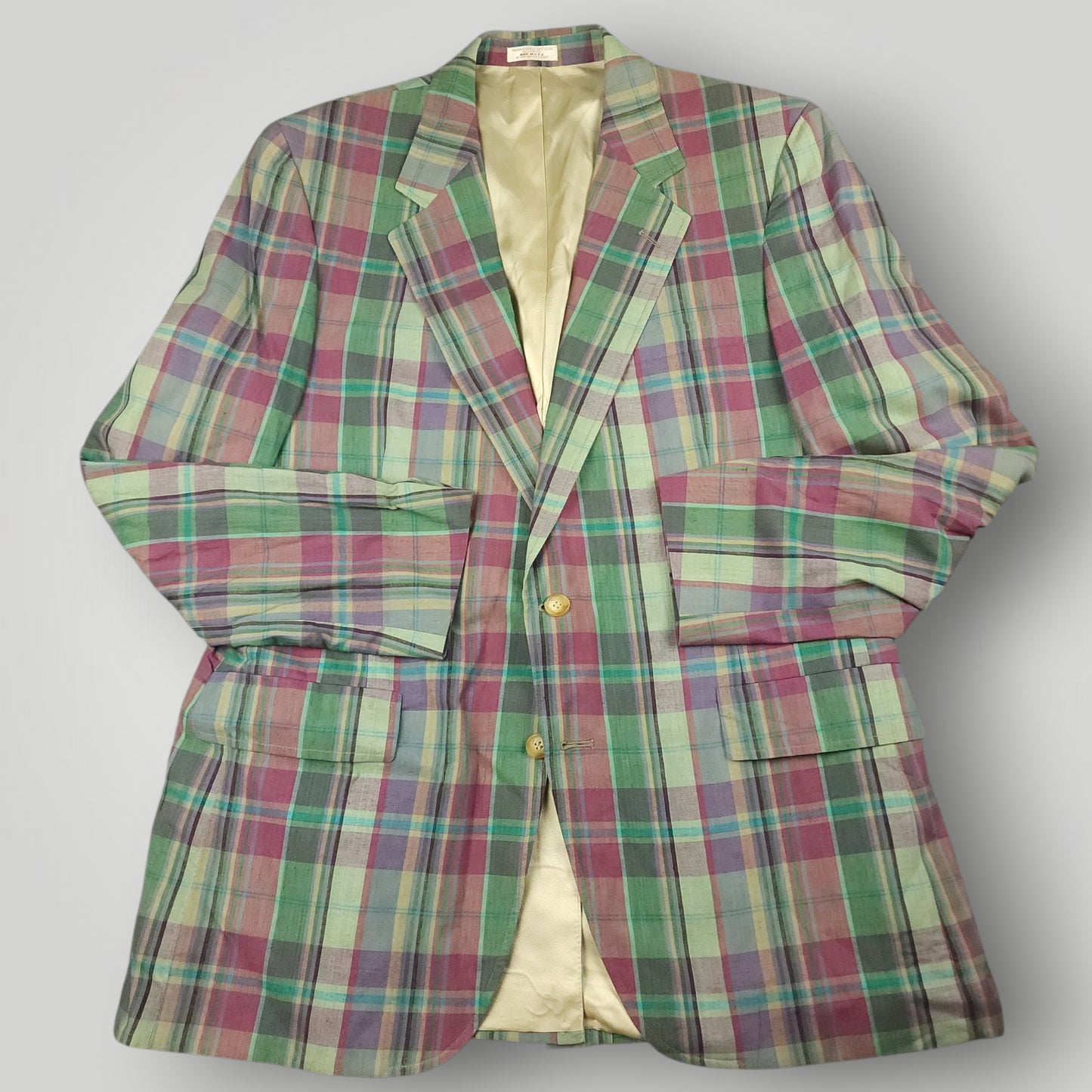 Vintage 70s Slub Cotton Madras Plaid Sport Coat 42R