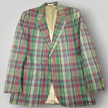 Vintage 70s Slub Cotton Madras Plaid Sport Coat 42R