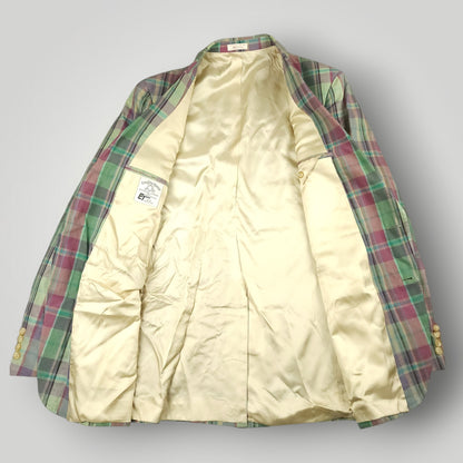 Vintage 70s Slub Cotton Madras Plaid Sport Coat 42R