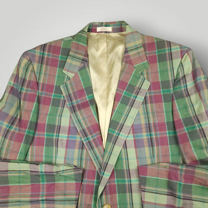 Vintage 70s Slub Cotton Madras Plaid Sport Coat 42R