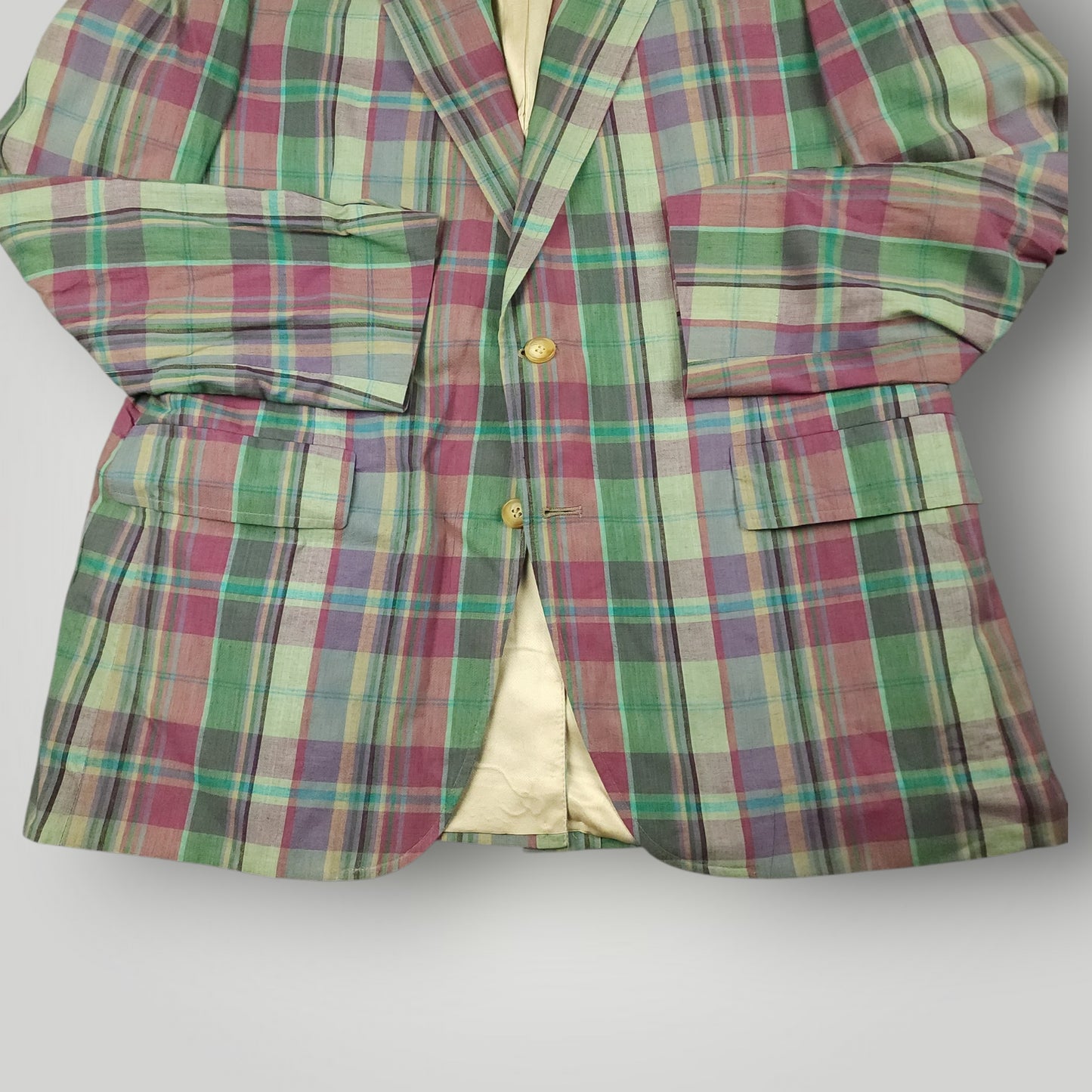 Vintage 70s Slub Cotton Madras Plaid Sport Coat 42R
