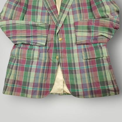 Vintage 70s Slub Cotton Madras Plaid Sport Coat 42R