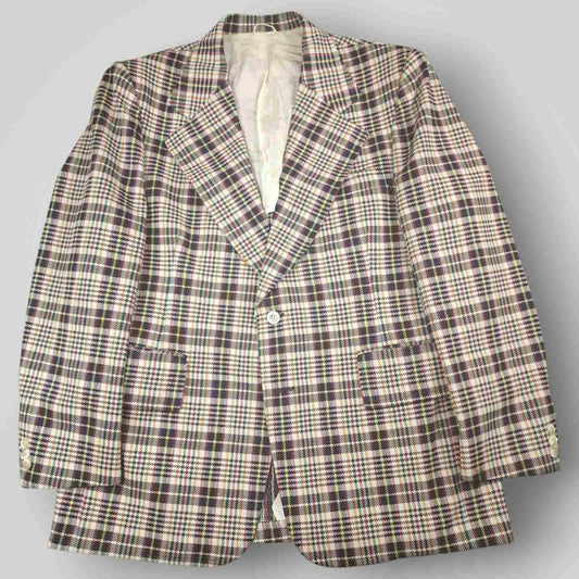 Vintage 60s Ivy Style Wide Lapel Prince of Wales Check Sport Coat 42R