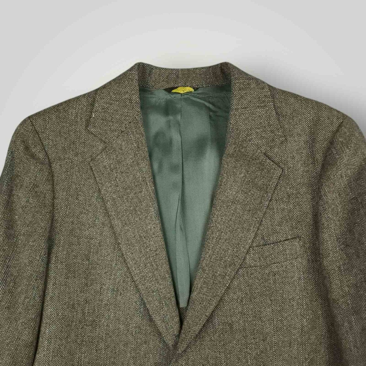 Vintage 60s Mens 2 Pc Herringbone Tweed Wool Suit 36S/30S