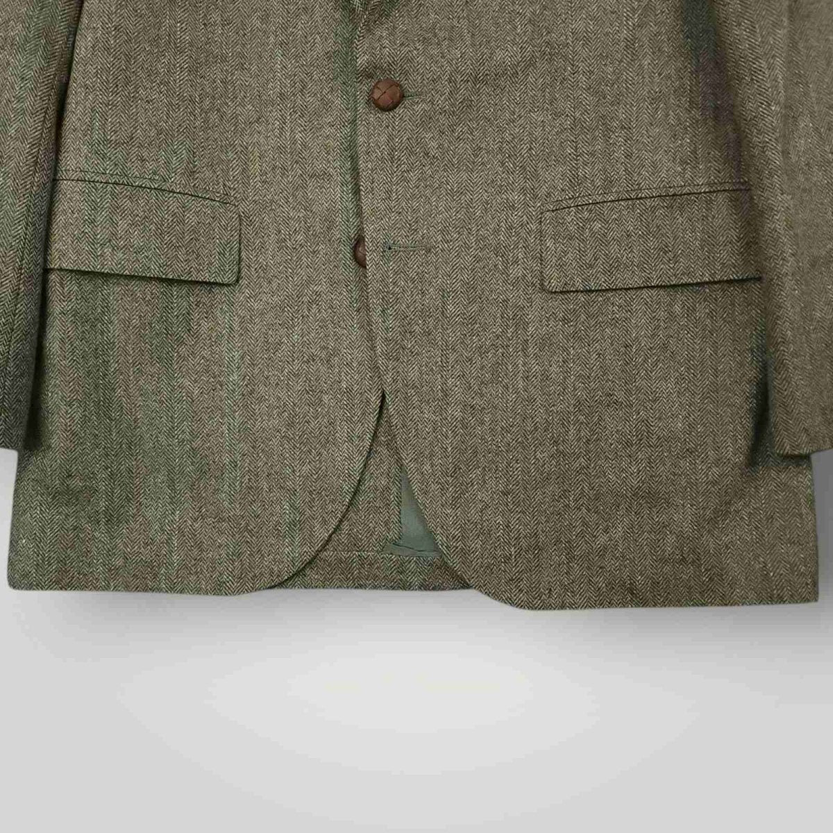 Vintage 60s Mens 2 Pc Herringbone Tweed Wool Suit 36S/30S