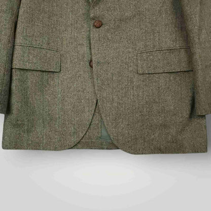 Vintage 60s Mens 2 Pc Herringbone Tweed Wool Suit 36S/30S