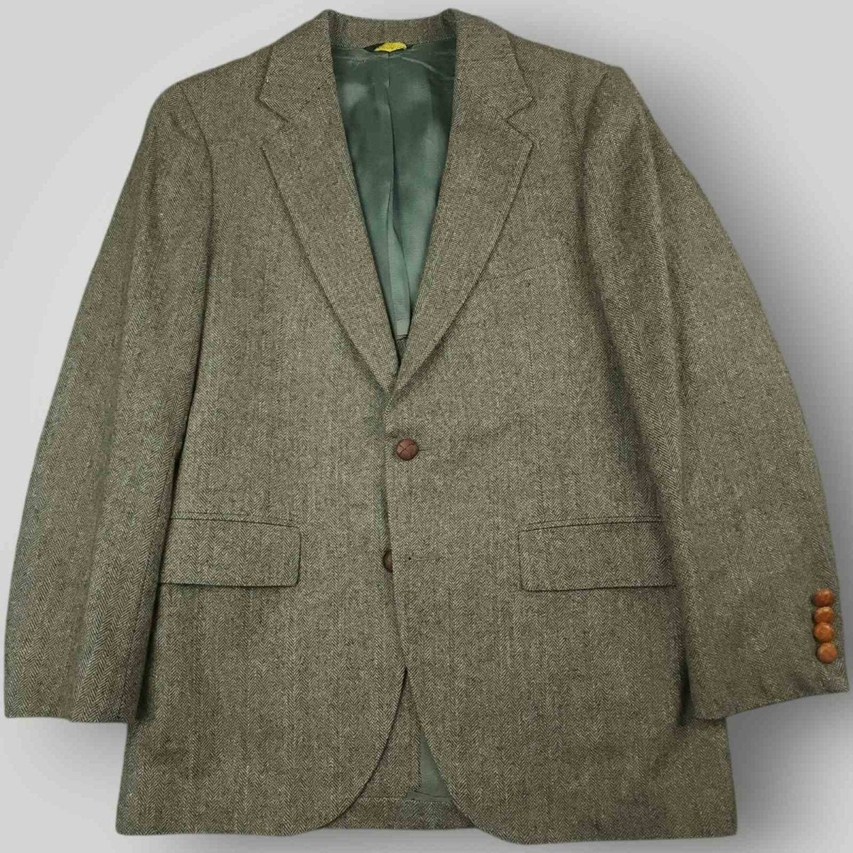 Vintage 60s Mens 2 Pc Herringbone Tweed Wool Suit 36S/30S