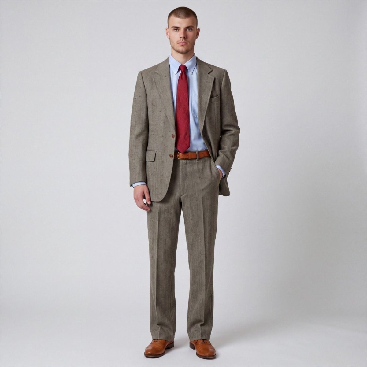 Vintage 60s Mens 2 Pc Herringbone Tweed Wool Suit 36S/30S
