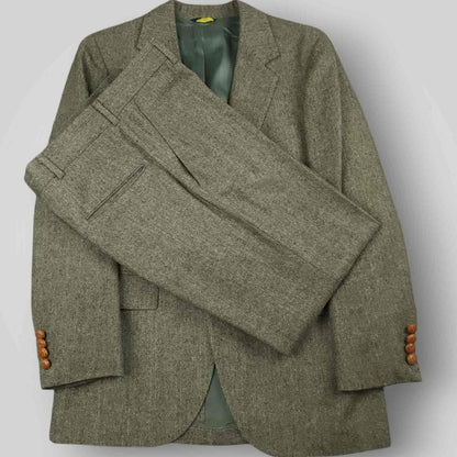 Vintage 60s Mens 2 Pc Herringbone Tweed Wool Suit 36S/30S