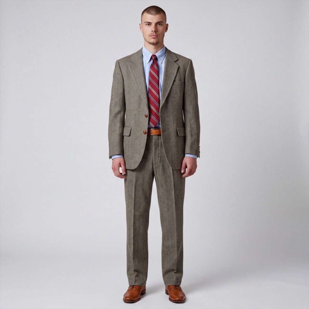 Vintage 60s Mens 2 Pc Herringbone Tweed Wool Suit 36S/30S