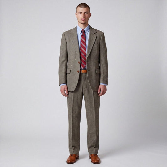 Vintage 60s Mens 2 Pc Herringbone Tweed Wool Suit 36S/30S