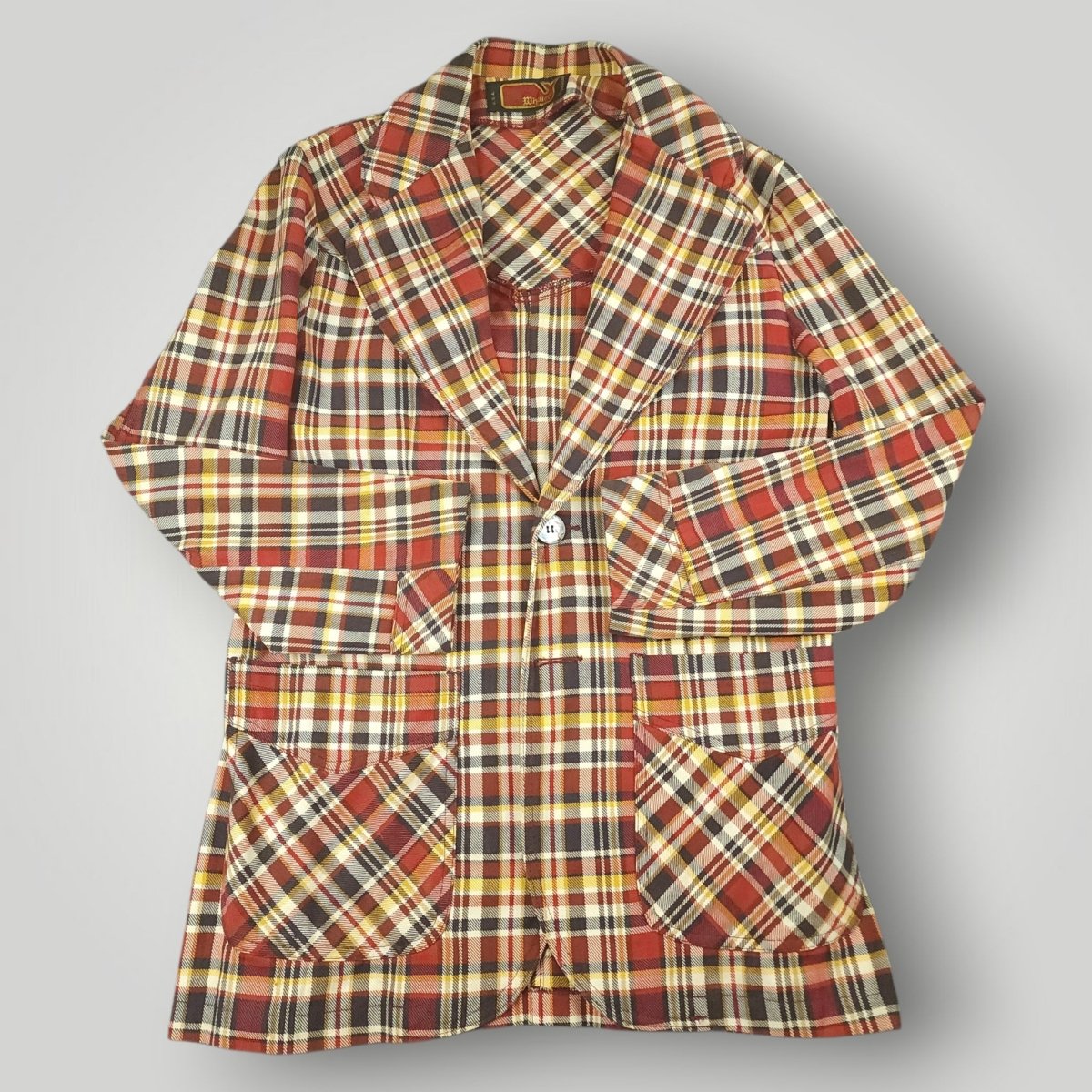 Vintage 60s Unstructured Cotton Patch Pocket Plaid Sack Jacket 36S