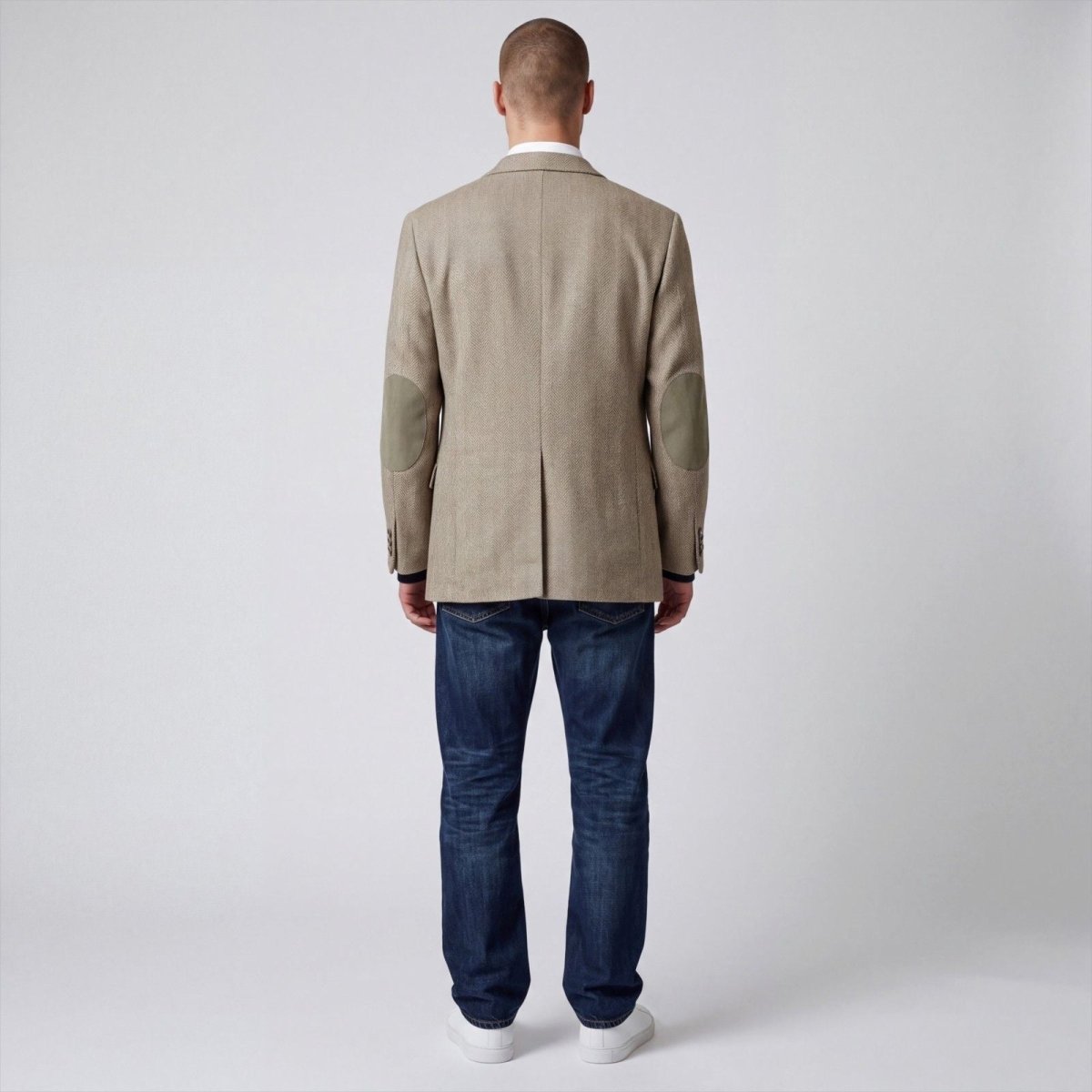 Vintage 70s Classic Fit Tweed Wool Elbow Patch Pocket Slate Gray Sport Coat 40S