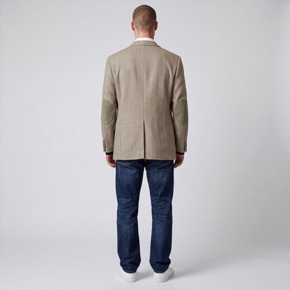 Vintage 70s Classic Fit Tweed Wool Elbow Patch Pocket Slate Gray Sport Coat 40S