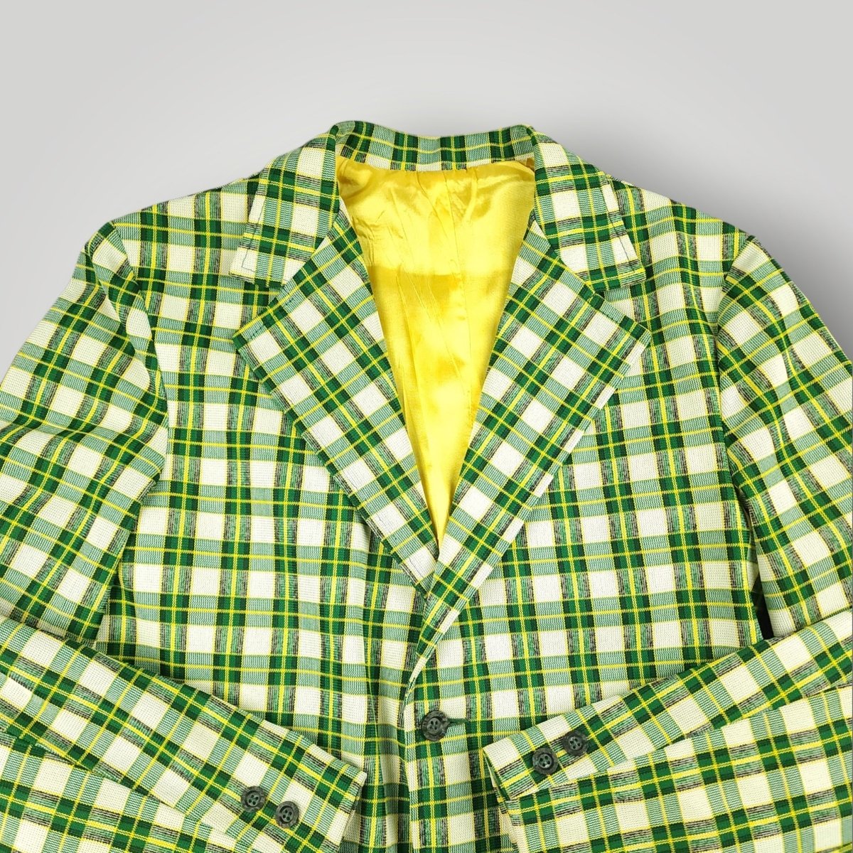 Vintage 70s Unstructured Polyester Tartan Plaid Sack Jacket 34S