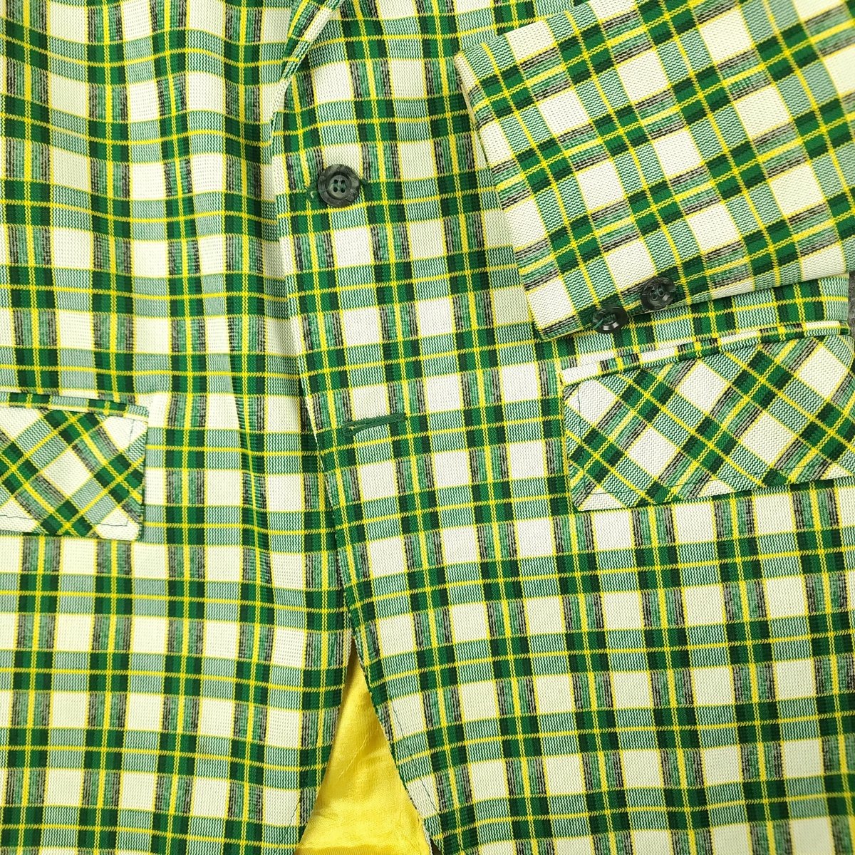 Vintage 70s Unstructured Polyester Tartan Plaid Sack Jacket 34S