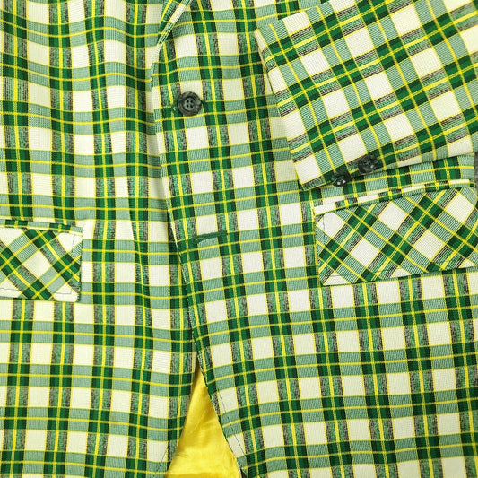Vintage 70s Unstructured Polyester Tartan Plaid Sack Jacket 34S