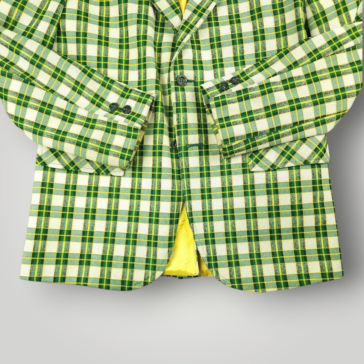 Vintage 70s Unstructured Polyester Tartan Plaid Sack Jacket 34S