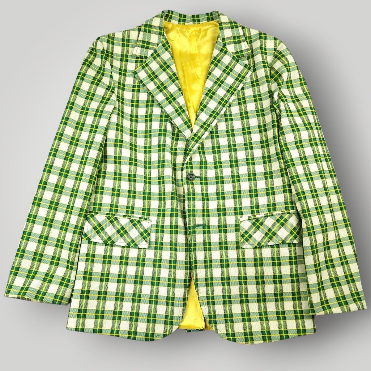 Vintage 70s Unstructured Polyester Tartan Plaid Sack Jacket 34S