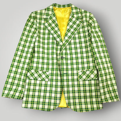 Vintage 70s Unstructured Polyester Tartan Plaid Sack Jacket 34S