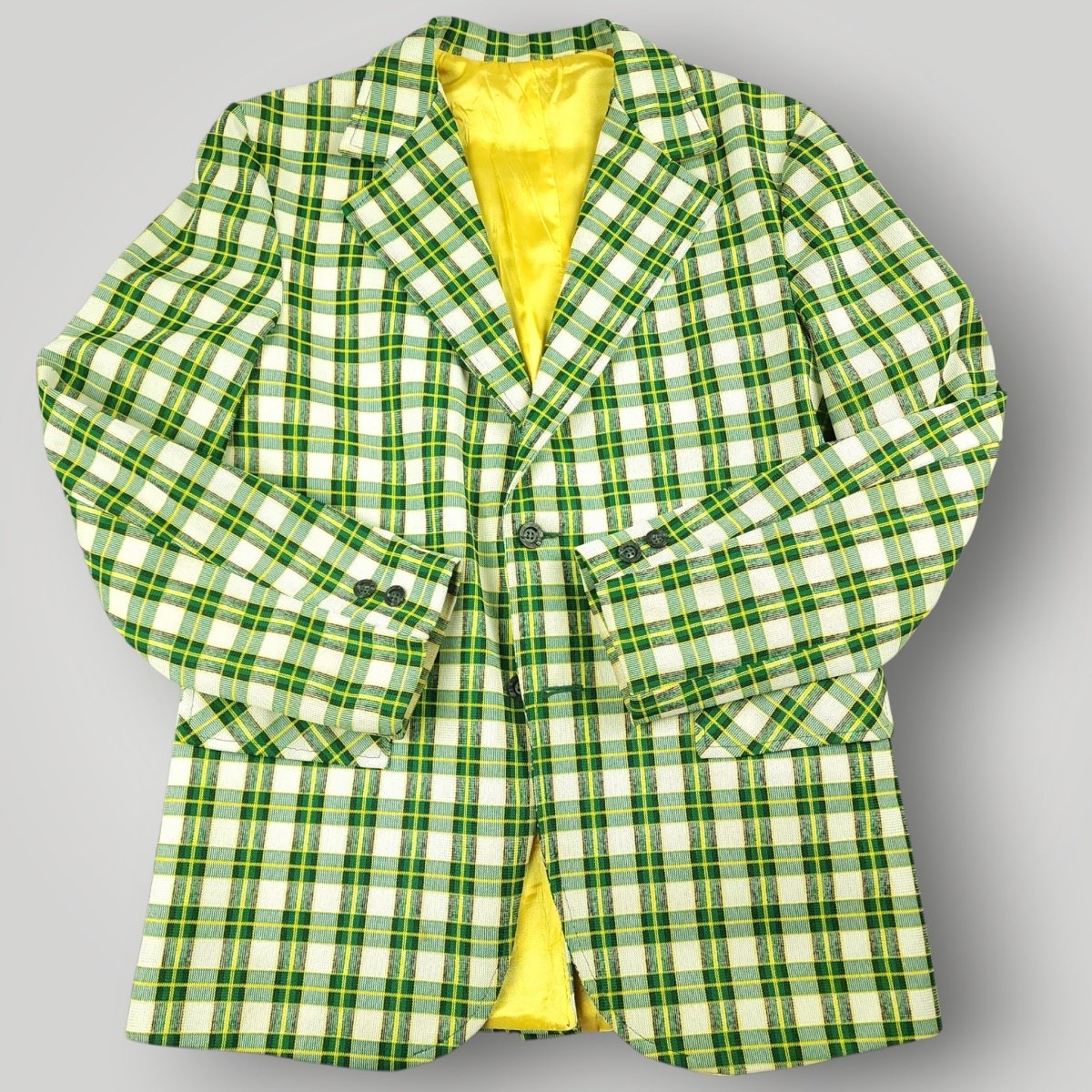 Vintage 70s Unstructured Polyester Tartan Plaid Sack Jacket 34S