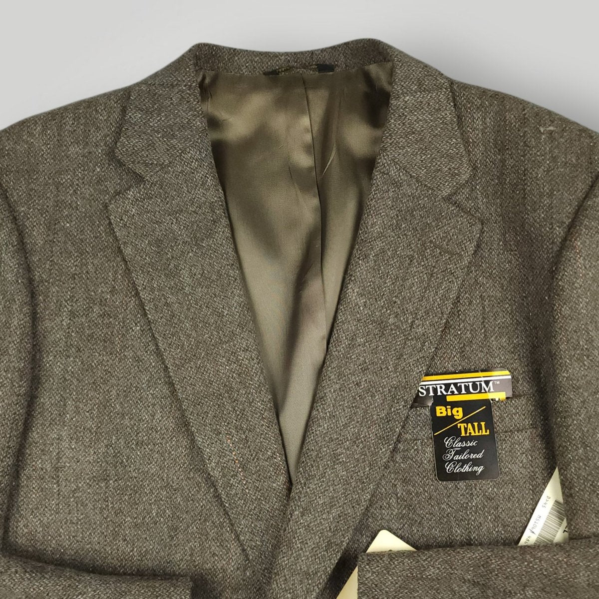 Vintage 80s Classic Fit Tweed Wool Herringbone Jacket Sport Coat 46R Taupe