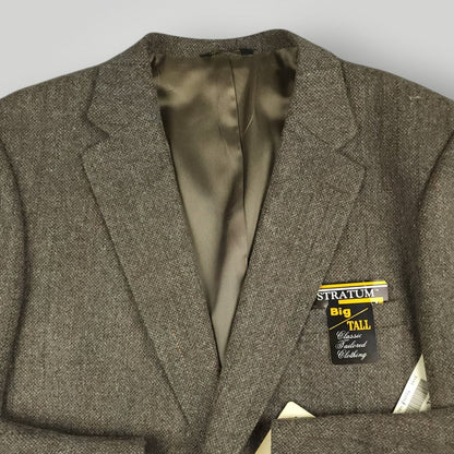Vintage 80s Classic Fit Tweed Wool Herringbone Jacket Sport Coat 46R Taupe