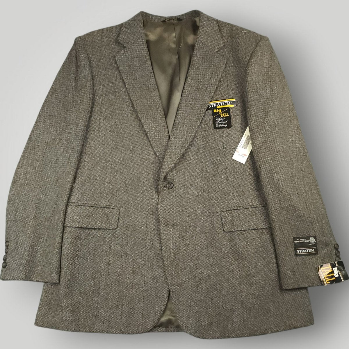 Vintage 80s Classic Fit Tweed Wool Herringbone Jacket Sport Coat 46R Taupe