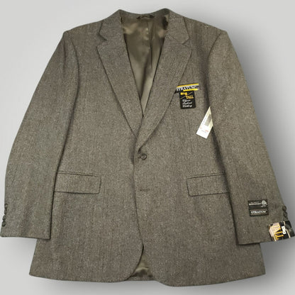 Vintage 80s Classic Fit Tweed Wool Herringbone Jacket Sport Coat 46R Taupe