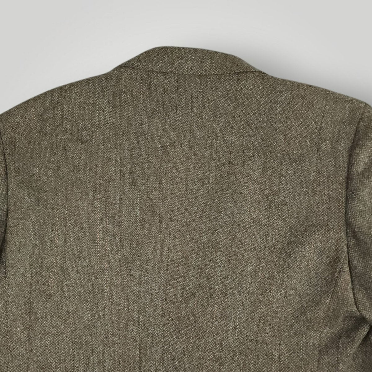 Vintage 80s Classic Fit Tweed Wool Herringbone Jacket Sport Coat 46R Taupe