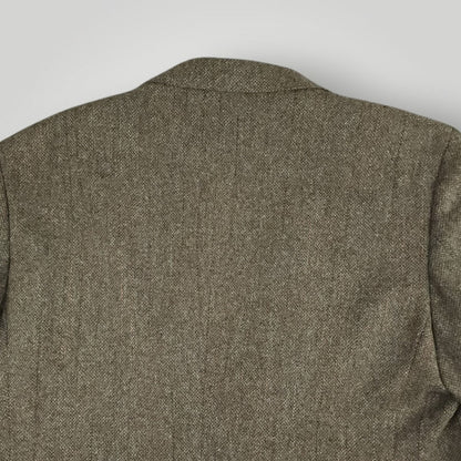Vintage 80s Classic Fit Tweed Wool Herringbone Jacket Sport Coat 46R Taupe