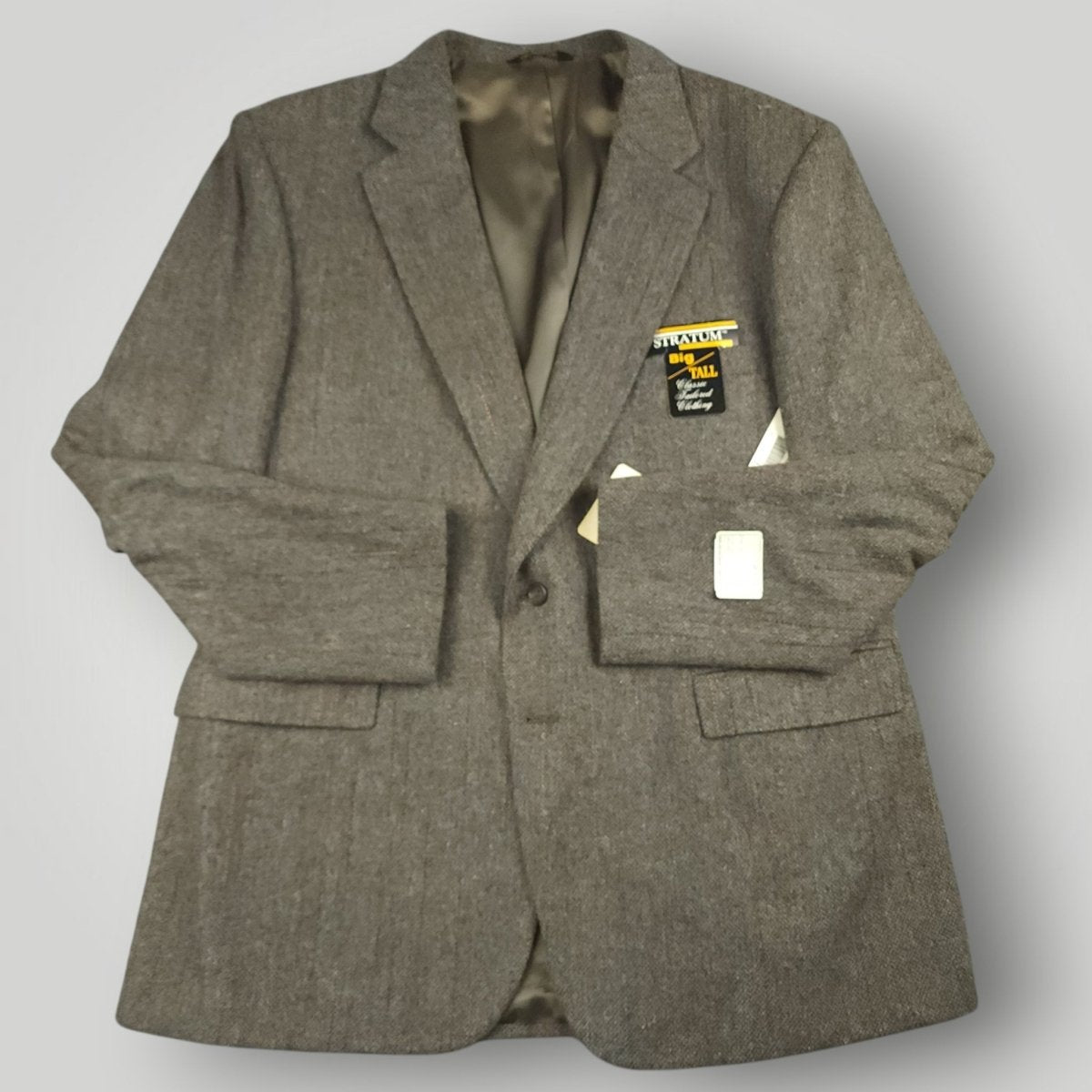 Vintage 80s Classic Fit Tweed Wool Herringbone Jacket Sport Coat 46R Taupe