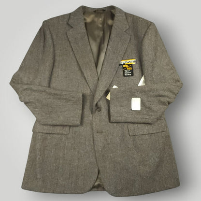 Vintage 80s Classic Fit Tweed Wool Herringbone Jacket Sport Coat 46R Taupe