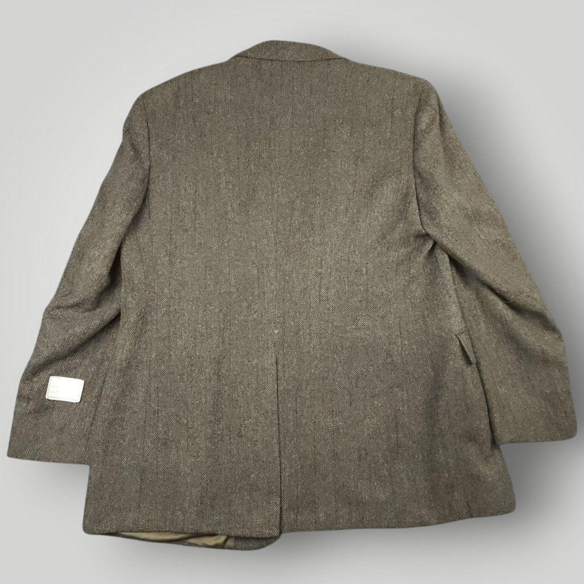 Vintage 80s Classic Fit Tweed Wool Herringbone Jacket Sport Coat 46R Taupe
