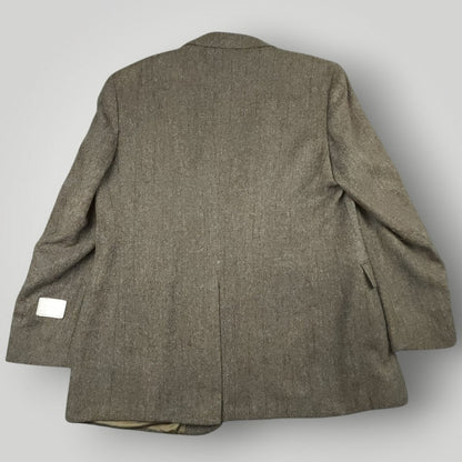 Vintage 80s Classic Fit Tweed Wool Herringbone Jacket Sport Coat 46R Taupe