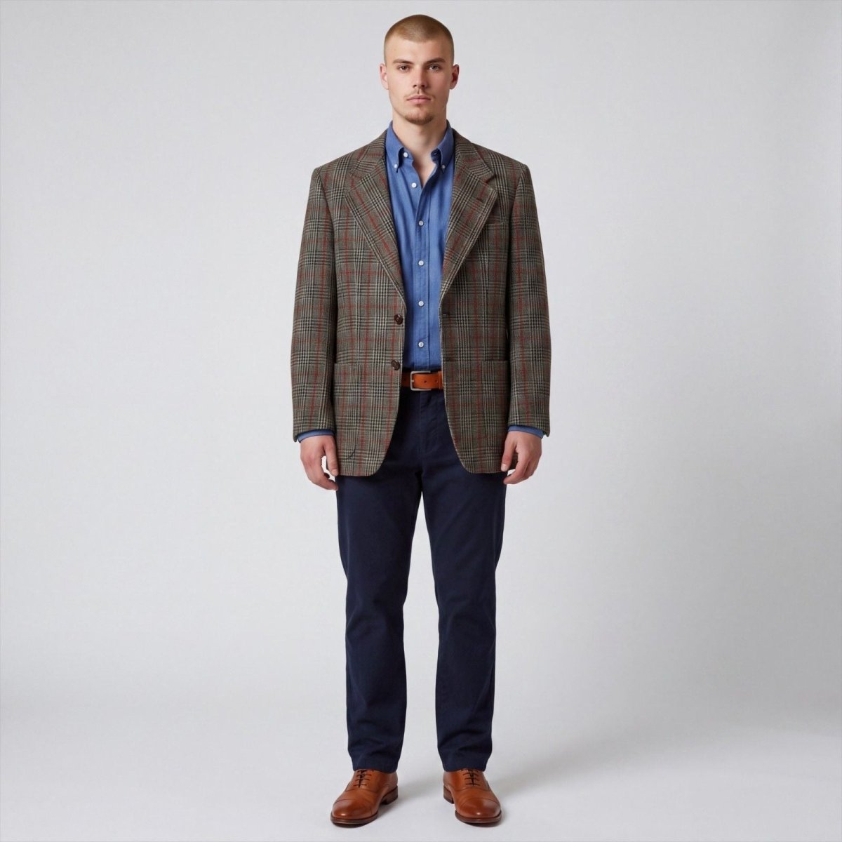 Vintage 80s Slim Fit Patch Pocket Prince of Wales Check Tweed Jacket 38S