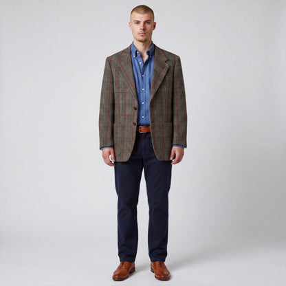 Vintage 80s Slim Fit Patch Pocket Prince of Wales Check Tweed Jacket 38S