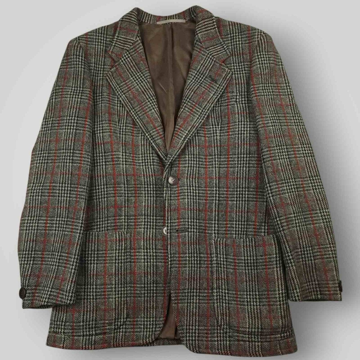 Vintage 80s Slim Fit Patch Pocket Prince of Wales Check Tweed Jacket 38S