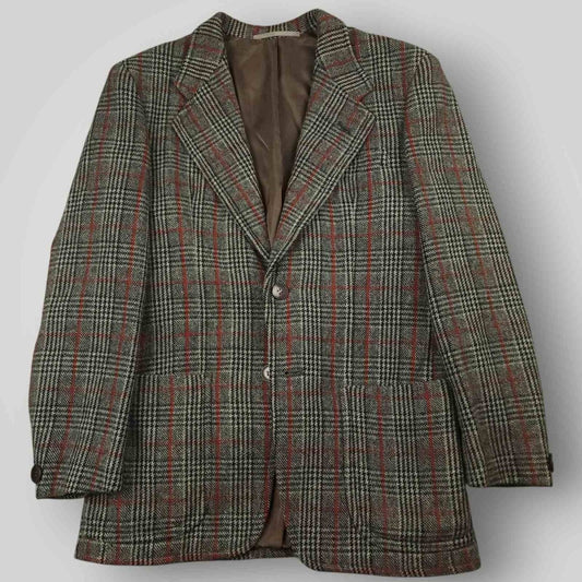 Vintage 80s Slim Fit Patch Pocket Prince of Wales Check Tweed Jacket 38S