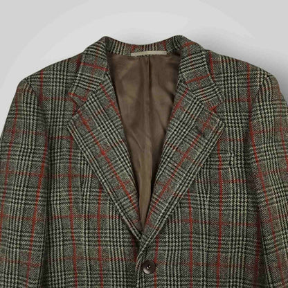 Vintage 80s Slim Fit Patch Pocket Prince of Wales Check Tweed Jacket 38S