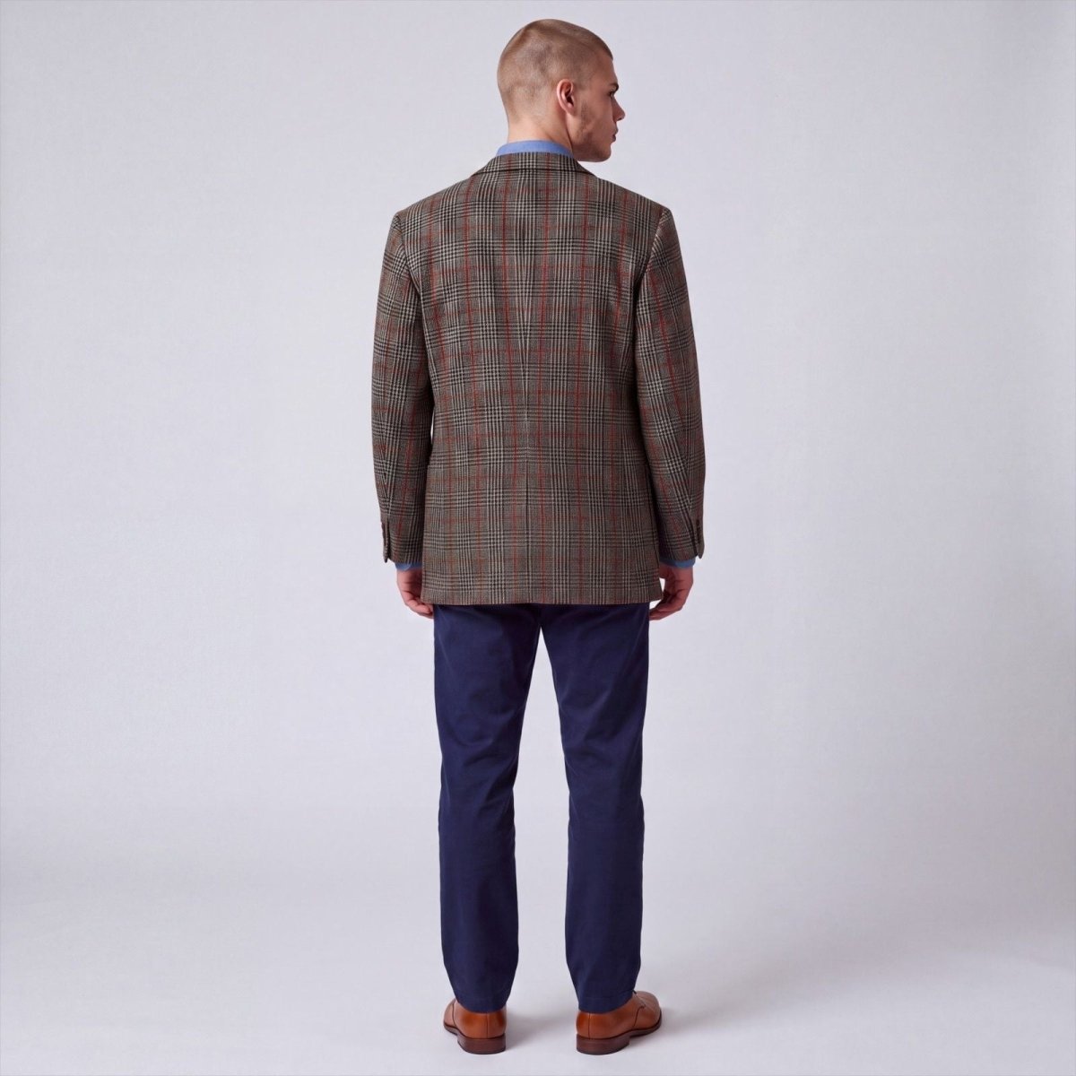 Vintage 80s Slim Fit Patch Pocket Prince of Wales Check Tweed Jacket 38S
