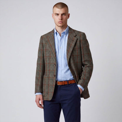 Vintage 80s Slim Fit Patch Pocket Prince of Wales Check Tweed Jacket 38S