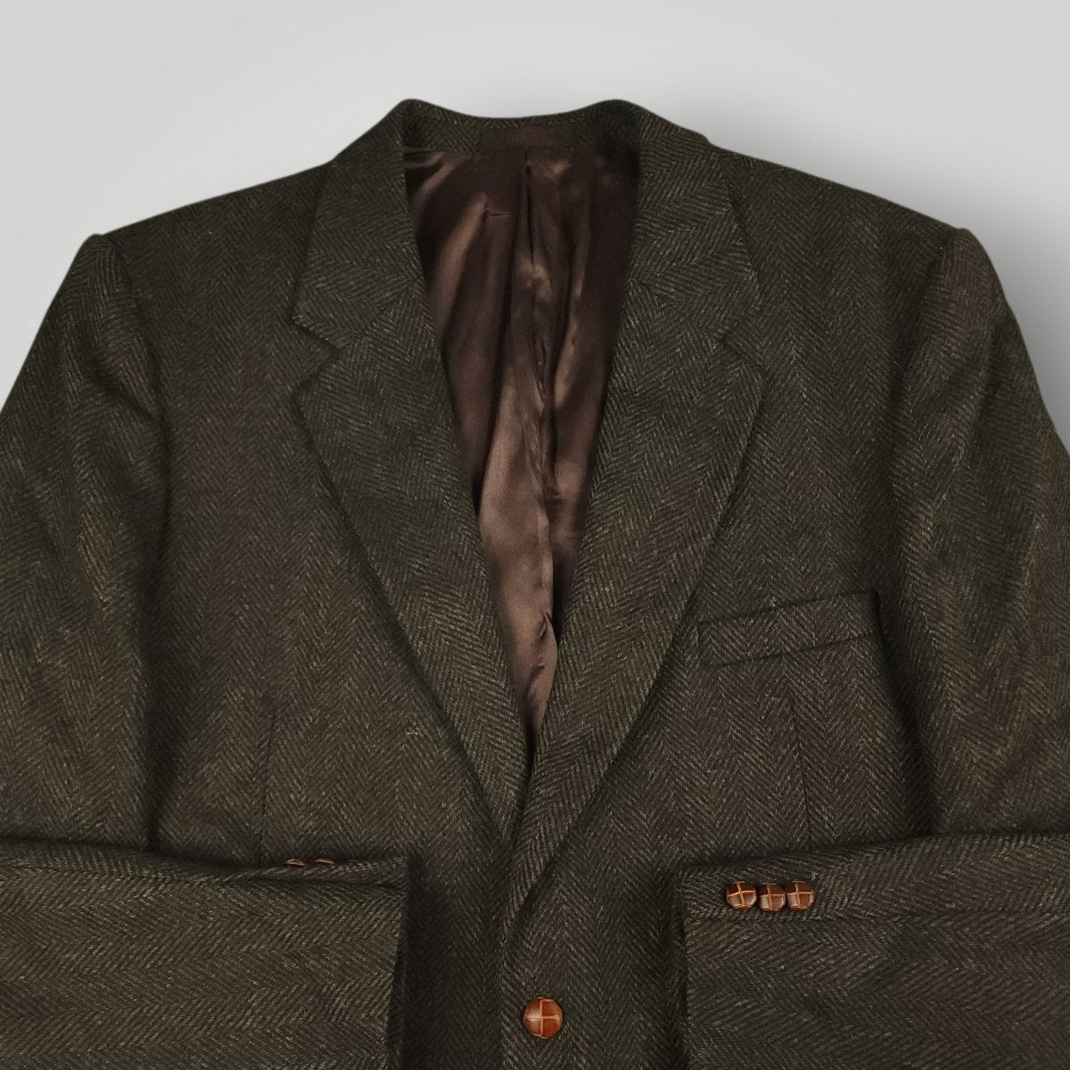 Vtg 80s Classic Fit Herringbone Tweed Jacket 44L
