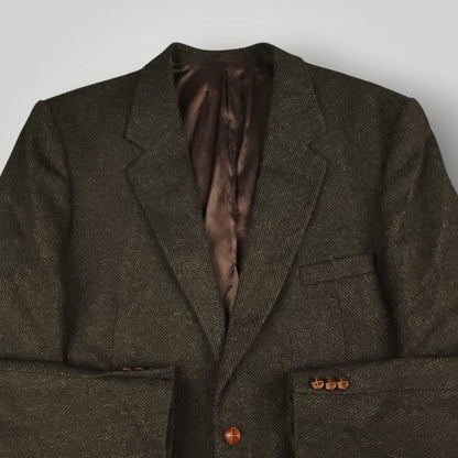 Vtg 80s Classic Fit Herringbone Tweed Jacket 44L