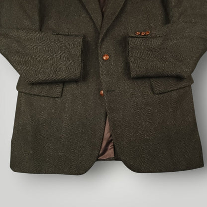 Vtg 80s Classic Fit Herringbone Tweed Jacket 44L